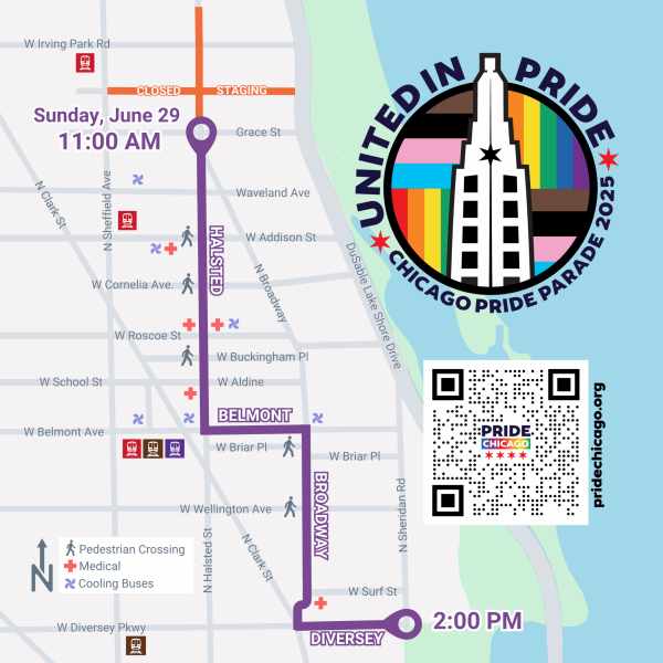 The Chicago Pride Parade steps off from West Sheridan and Broadway (viewing begins at Grace and Broadway) in the landmark LGBTQ+ neighborhood of Northalsted at 11 a.m.